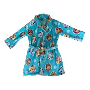 Disney Blue Plush Fleece Robe Frozen Elsa Anna Olaf Belted Soft Girls 2T-3T